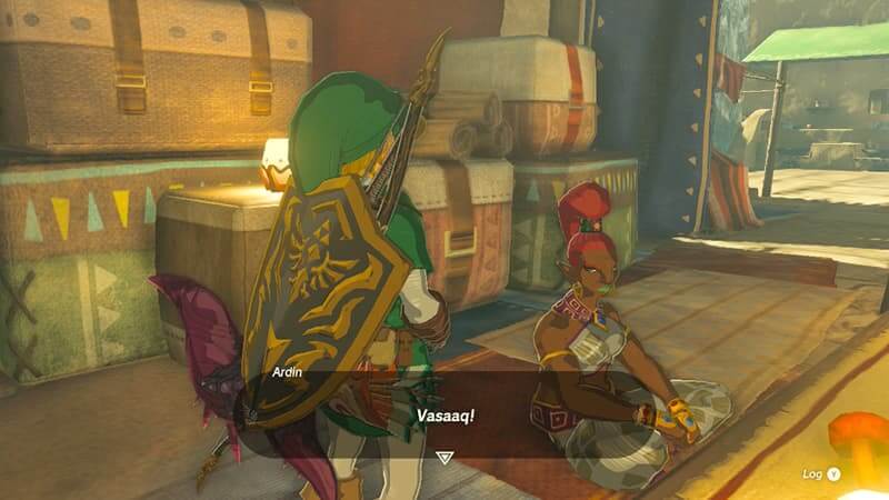 Link talking to a Gerudo woman in Tears of the Kingdom
