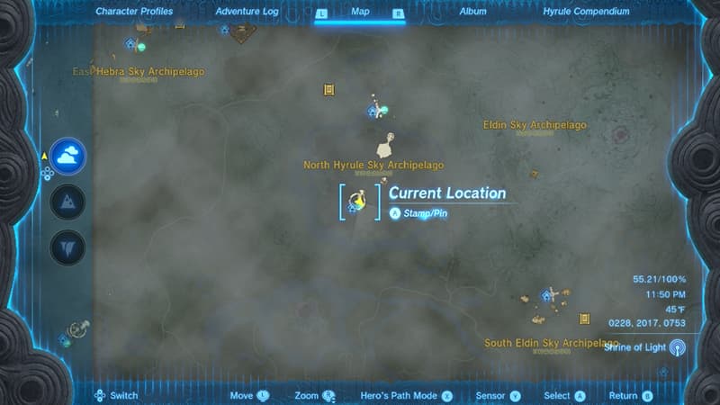 Location of the Bravery Island Skydiving Challenge in Tears of the Kingdom