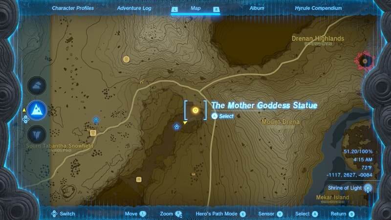 Location for the Mother Goddess Statue in Tears of the Kingdom