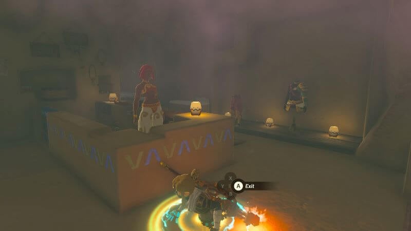 Use Ascend on the cave ceiling to enter the Gerudo Secret Club.