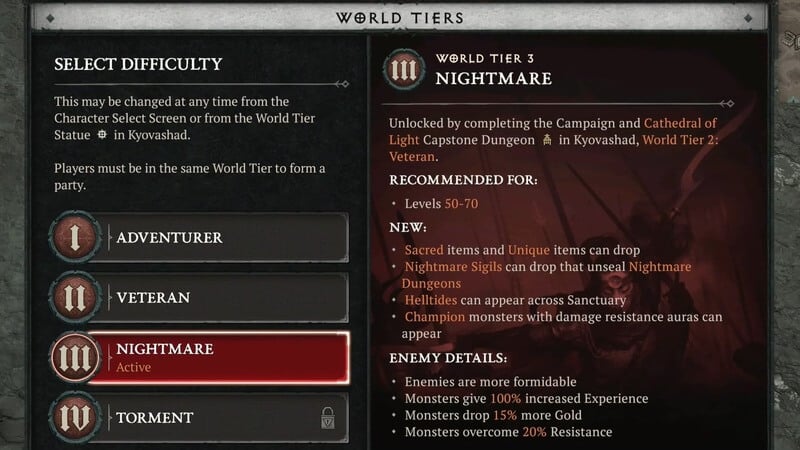 World Tier 3 in Diablo 4