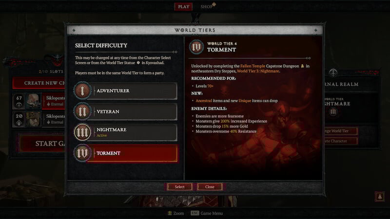 world tier 4 difficulty diablo 4