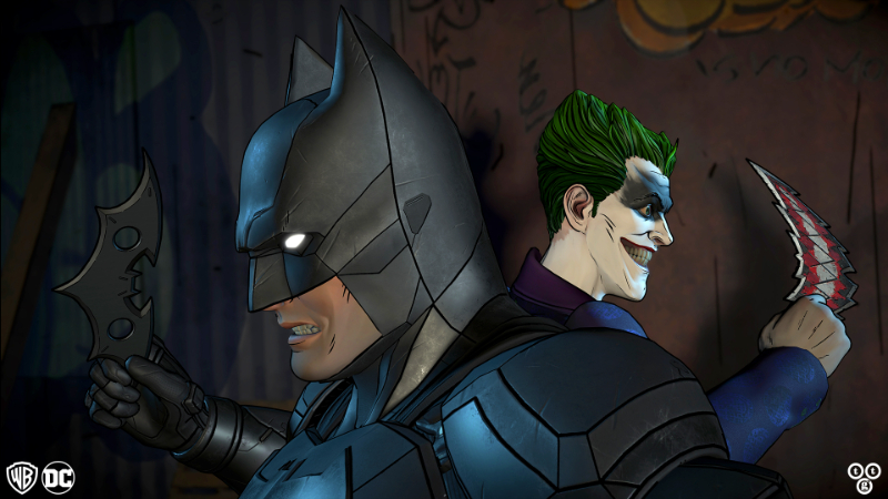 Batman and the Joker stand back to back in Batman: The Enemy Within