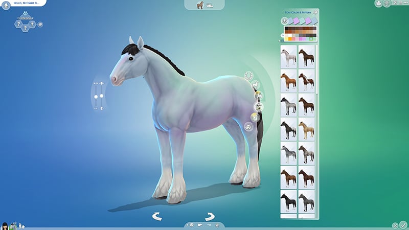 The Sims 4 Create-a-Sim horse menu 