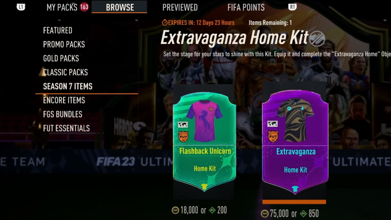 Buying the Extravaganza Kit in Fifa 23.