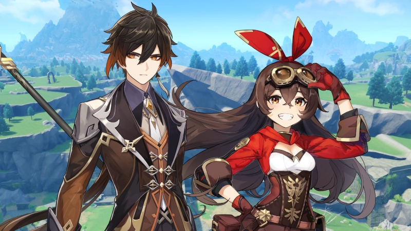 Genshin Impact Zhongli and Amber skin