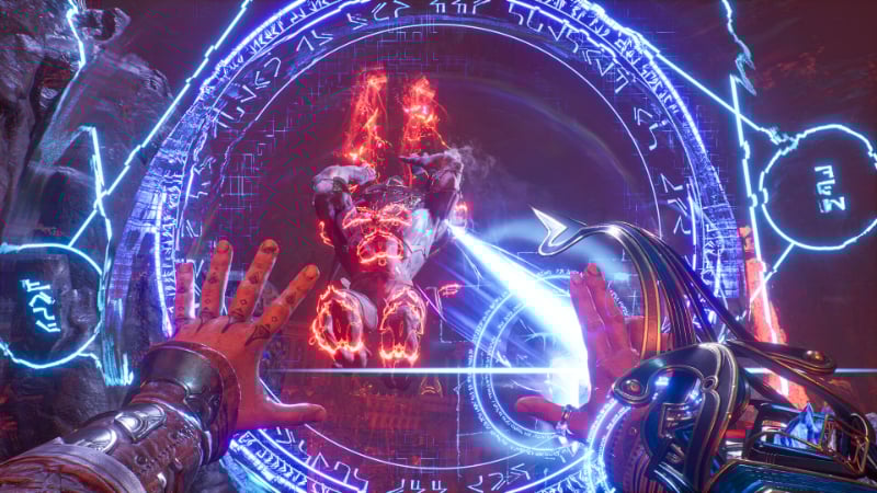 The main character blasts a blue laser from his hand in Immortals of Aveum, available in Standard and Deluxe Edition