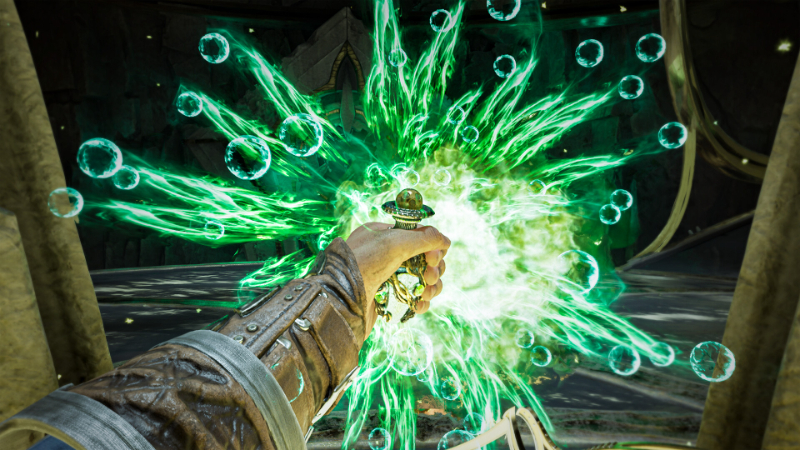 The main character in Immortals of Aveum releases an explosion of green energy, available in Standard and Deluxe Edition