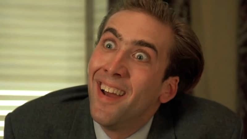 Nicolas Cage in Vampire's Kiss, smiling