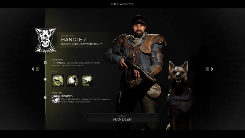 Handler archetype screen featuring the dog in Remnant 2.
