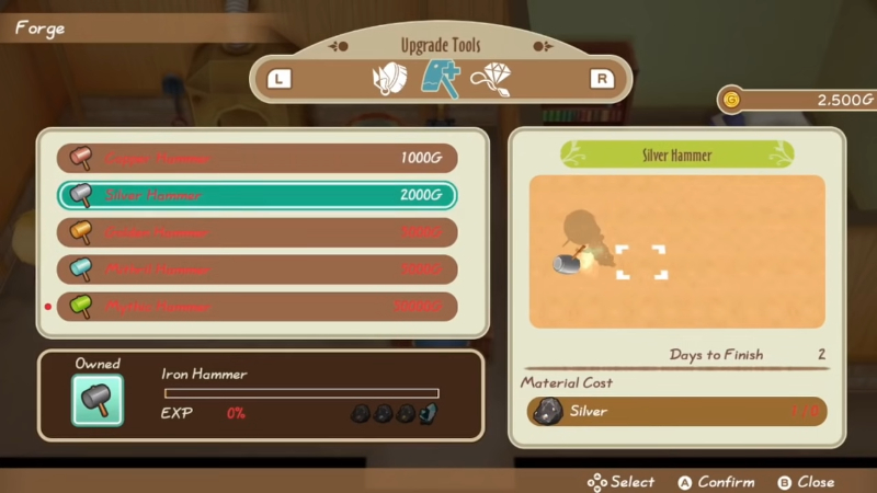 Tools Story of Seasons Friends of Mineral Town