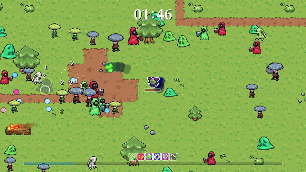 Whispike Survivors Introduces Farming To Horde Survival Battling a horde of enemies in a field in Whispike Survivors: Sword of the Necromancer.