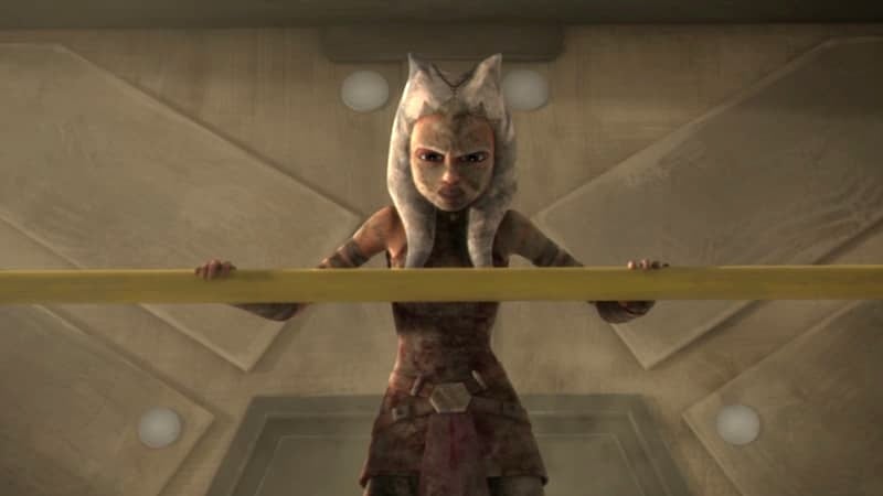 Ahsoka with mud on her face on Wasskah in The Clone Wars