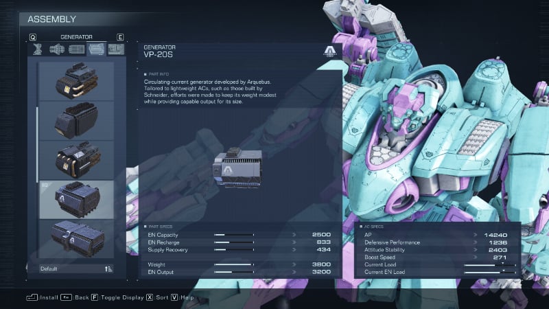 The VP-20S generator from Armored Core 6, part of the best tetra build
