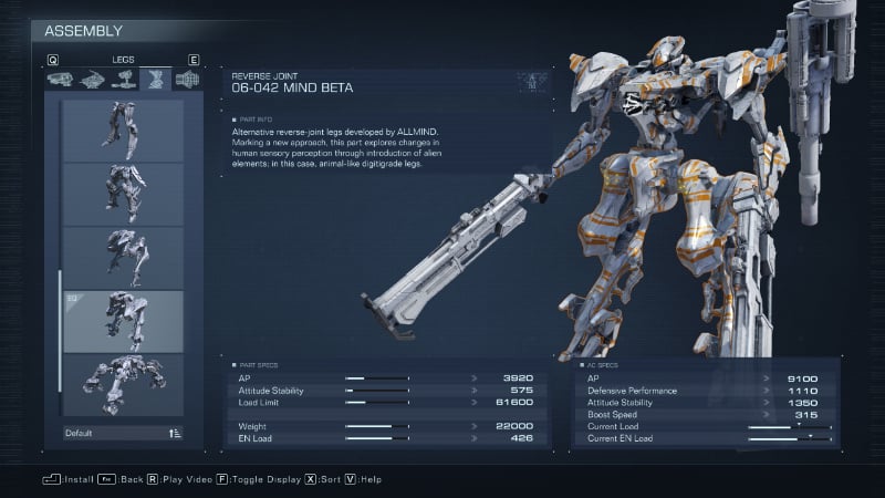 06-042 legs in Armored Core 6, part of the best reverse-joint build