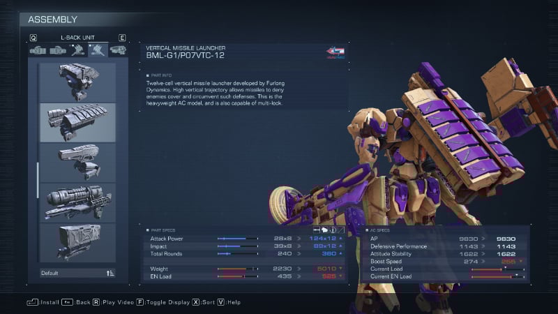 The BML-G1 from Armored Core 6, part of the best back equipment