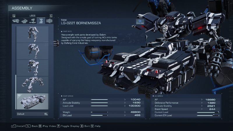The Bornemissza legs in Armored Core 6, part of the best tank build