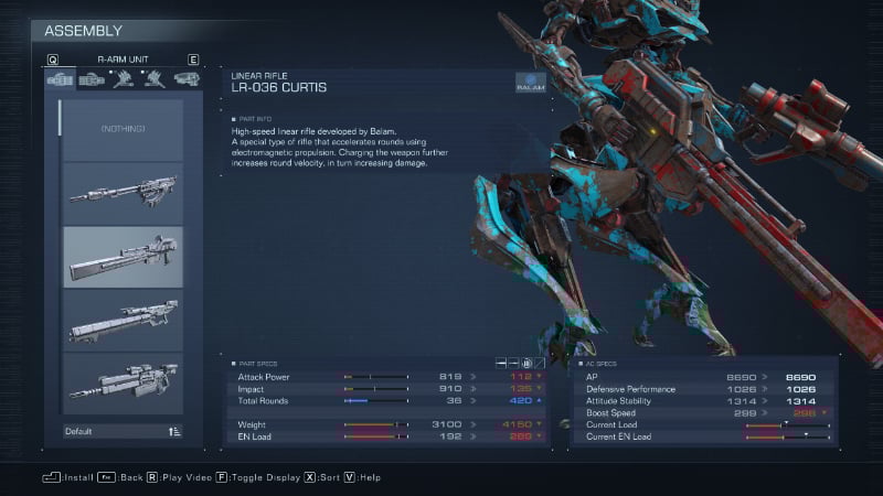 The Curtis from Armored Core 6, one of the best kinetic weapons