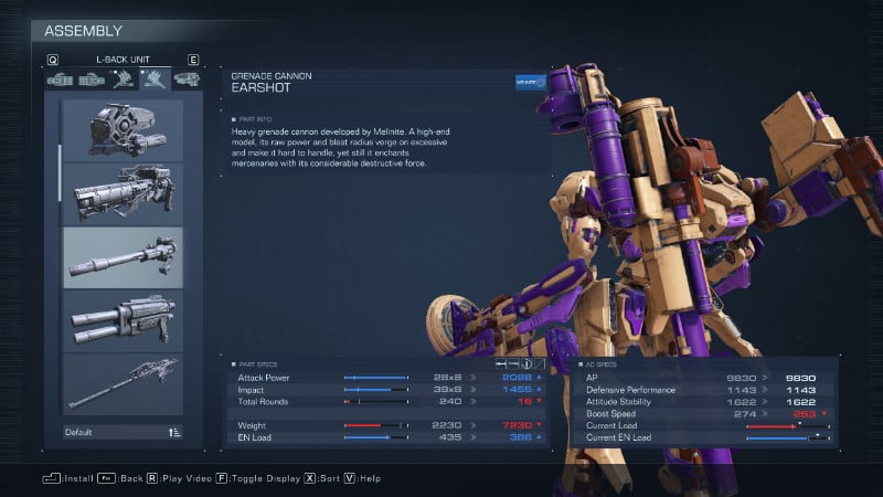 The Earshot, one of the best back equipment pieces from Armored Core 6