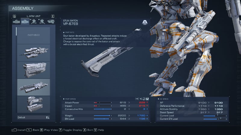 The Stun Baton, one of the best melee weapons in Armored Core 6