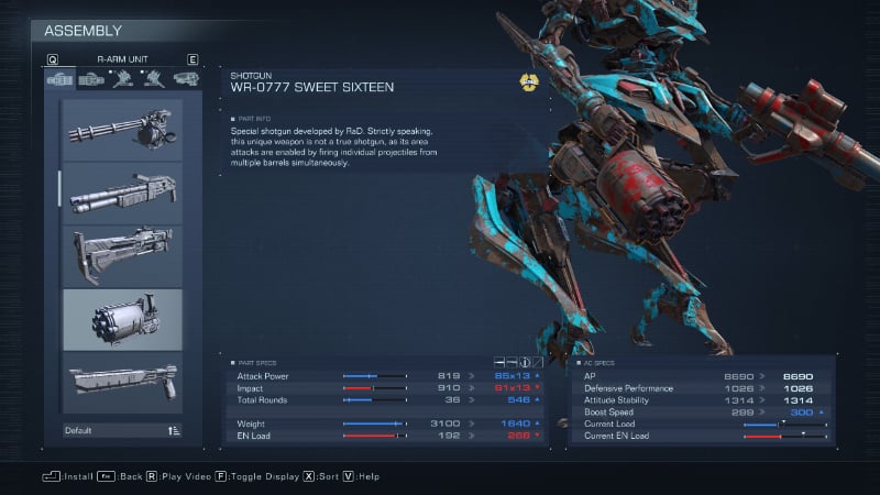 The Sweet Sixteen from Armored Core 6, one of the best kinetic weapons