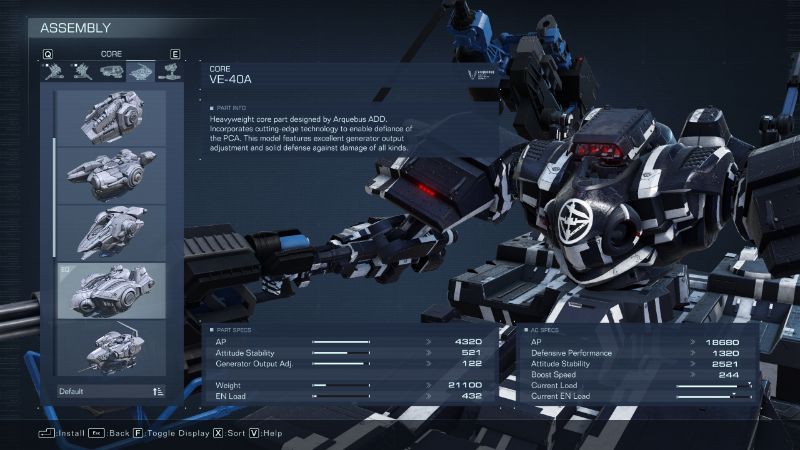 The VE-40A core in Armored Core 6, part of the best tank build