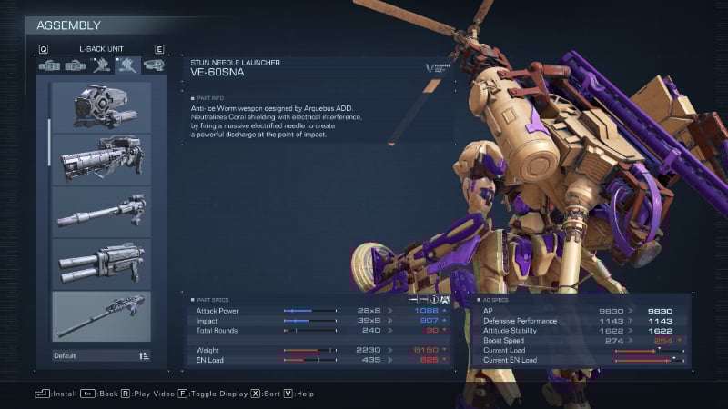 The VE-60SNA, one of the best back equipment parts from Armored Core 6