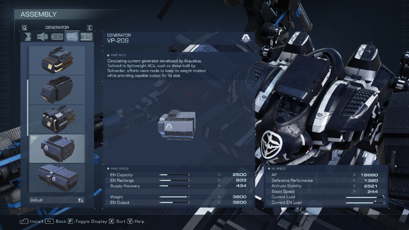 The VP-20S generator in Armored Core 6, part of the best tank build
