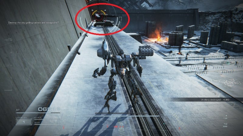 A turret in Operation Wallclimber of Armored Core 6