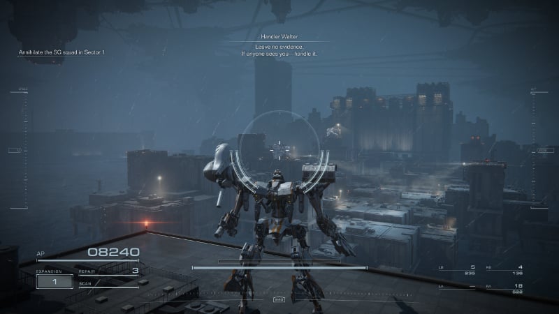An AC prepares to cross Sector One of Attack on Watchpoint in Armored Core 6