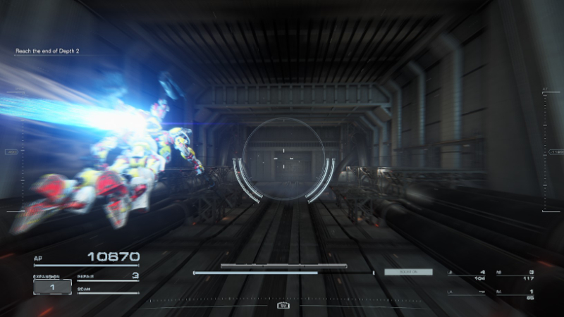 A mech in flight in Armored Core VI