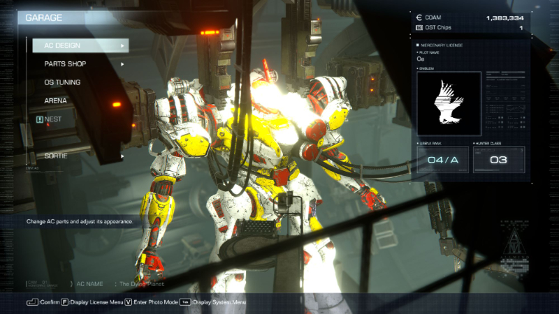 A mech in its hanger in Armored Core VI by FromSoftware