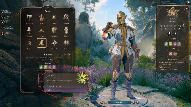 The Acid Splash cantrip in Larian Studios's newest game