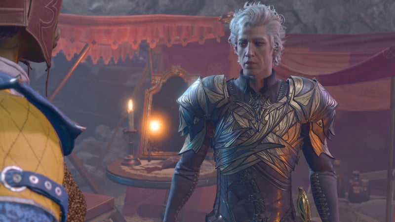 Astarion in camp in BG3 by Larian Studios