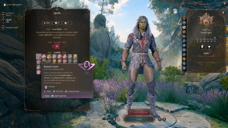 The Bard's Bestow Curse spell in Baldur's Gate 3