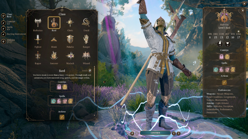 The Bard during class selection in Baldur's Gate