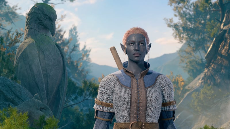 Closeup of a Cleric in Baldur's Gate 3