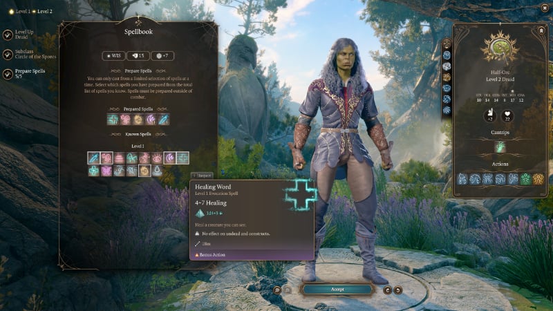 Druid's Healing Word in Baldur's Gate 3