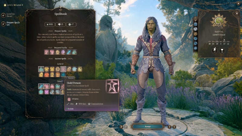 The Druid's Hold Person spell in Baldur's Gate 3