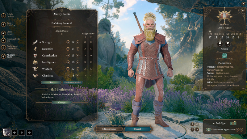 Attribute distribution for a Fighter in Baldur's Gate 3, part of the best Fighter class build