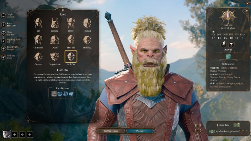 Race selection for a Fighter in Baldur's Gate 3, part of the best Fighter class build