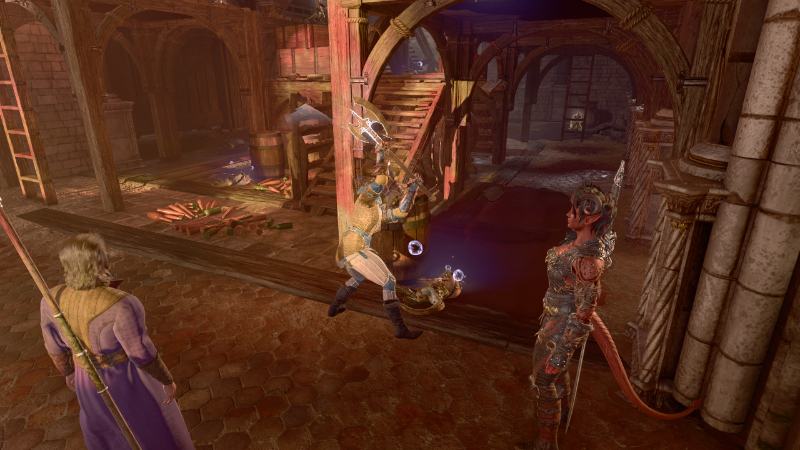 A Barbarian strikes a goblin in Baldur's Gate 3, using one of the best feats in the game