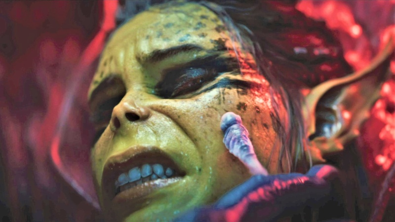 Baldur's Gate 3 Mind Flayer Tadpole on Lae'zel