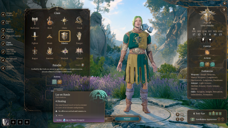 Paladin's Lay on Hands ability in Baldur's Gate 3, a useful healing power for beginners