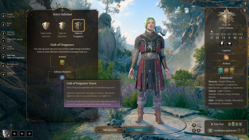 Paladin's Oath of Vengeance in BG3, a decent Oath for beginners to choose