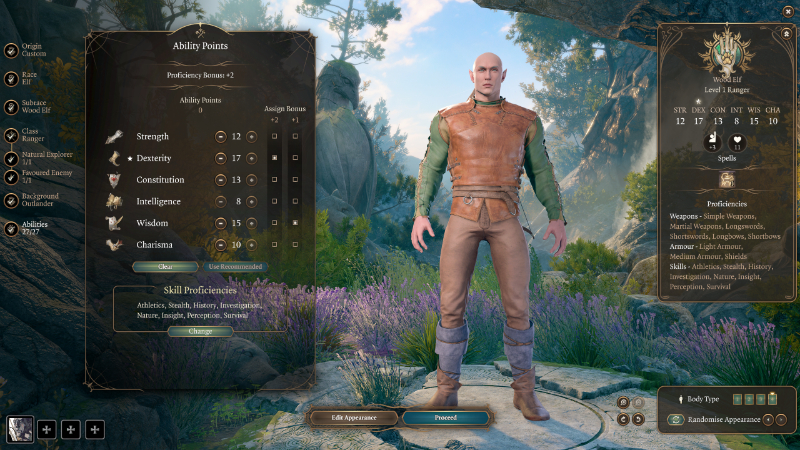 A Ranger's Attributes in Baldur's Gate 3, part of the best Ranger class build