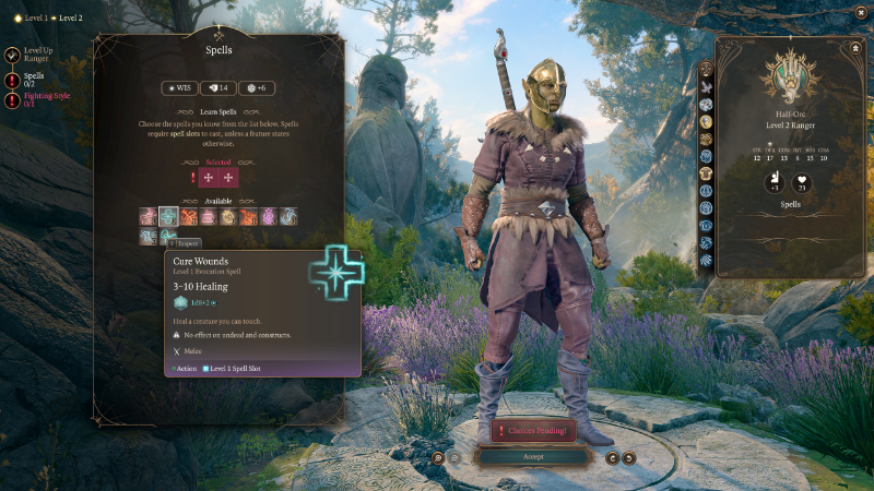 The Ranger's Cure Wounds spell in Baldur's Gate 3