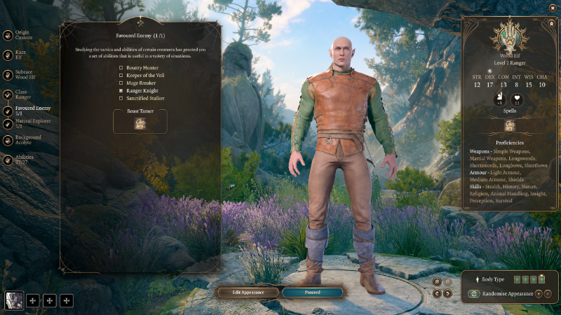 A Ranger's Favored Enemy selection in Baldur's Gate 3, part of the best Ranger class build