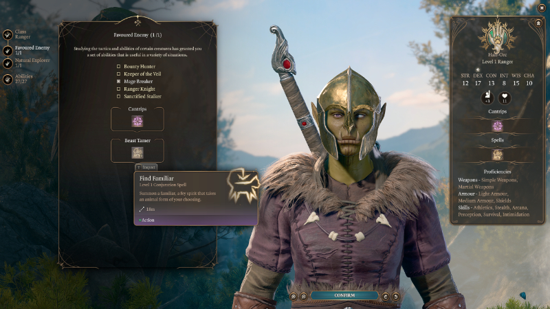 The Ranger's Find Familiar spell in Baldur's Gate 3