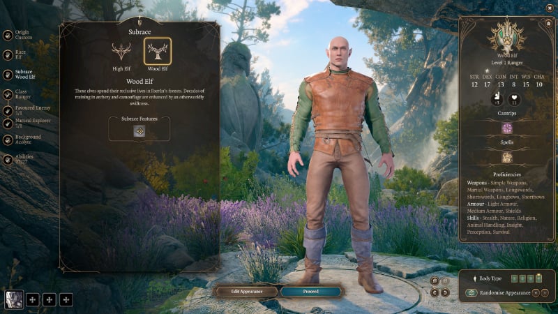 Race selection for a Ranger in Baldur's Gate 3